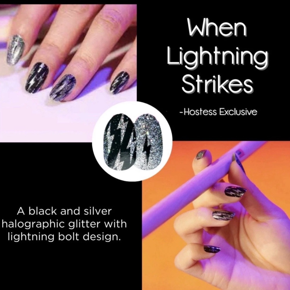 Color Street 'When Lightning Strikes' Black and Silver Press-On Nails